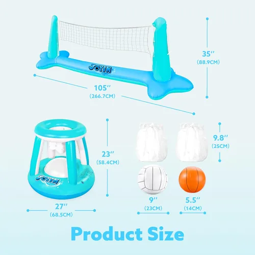Vista 6 de JOYIN Juego de flotador inflable para piscina, red de voleibol y aros de baloncesto, juguete flotante de natación para niños y adultos, flotadores