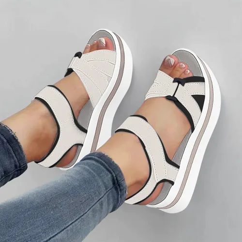 Vista 2 de Dheva-C Sandalias para mujer, cómodas, con punta abierta, informales, de cuña con velcro, para verano, con plataforma para caminar, con correa al