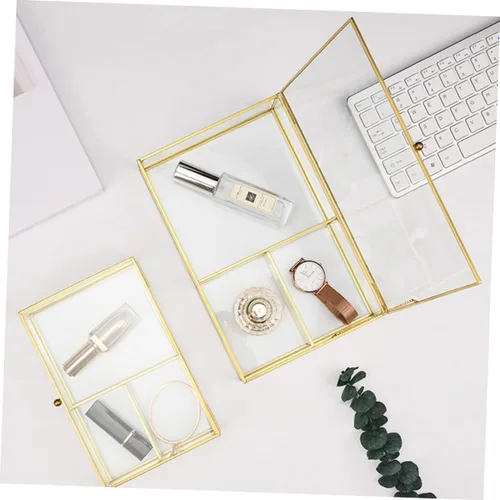 Vista 9 de Homoyoyo Caja de cosméticos de vidrio de escritorio con tapa, organizador de joyas para lápices labiales, pulseras y almacenamiento de maquillaje