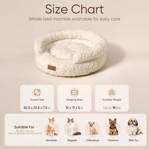 Vista 7 de FUKUMARU Cama para gatos de interior, cama para perros pequeños, lavable Crema