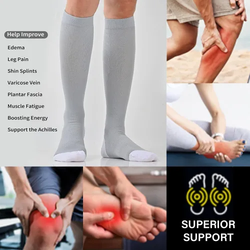 Vista 4 de COOPLUS Calcetines de compresión para mujeres y hombres, 20-30 mmHg, soporte de circulación hasta la rodilla, para enfermera, correr, atletismo