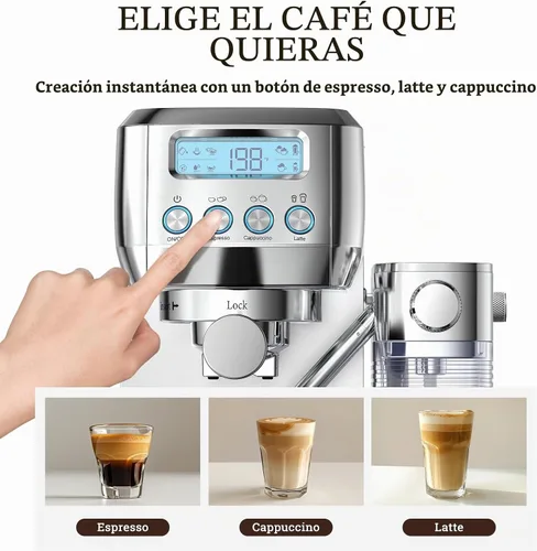 Vista 5 de AMZCHEF Máquina de café expreso, espumador automático de leche, presión de Plateado