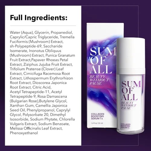Vista 7 de SUM OF ALL Suero potenciador de colágeno Tx para la cara con péptidos veganos, hidratante, reafirmante y reafirmante de la piel, sin fragancia
