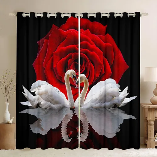 Vista 19 de Erosebridal Cortinas de Rosas Rojas 3D Tratamientos para Ventanas de Guepardo, Paneles de Cortinas con Estampado de Gato Leopardo para Sala