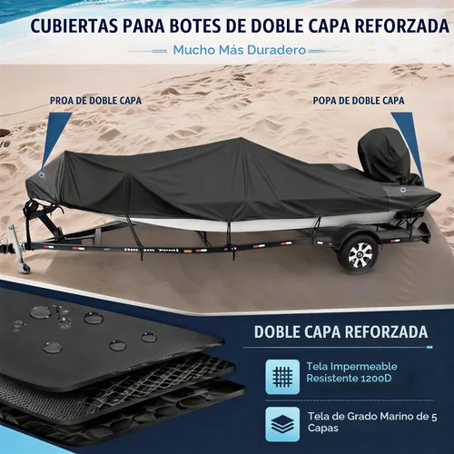 Vista 4 de Funda para Barco de 16-18 pies, Funda para Barco Bass 1200D, Fundas para Barco Resistentes e Impermeables con Funda para Motor y Kits de Drenaje