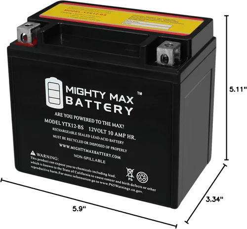 Vista 9 de Batería Mighty Max YTX12-BS - 12 V 10 Ah, 180 CCA, Batería SLA AGM para motocicleta recargable libre de mantenimiento
