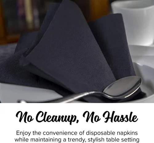 Vista 6 de SimuLinen Servilletas desechables de papel negro, biodegradables para fiestas, barbacoas, almuerzos, portón trasero, 1/4 pliegues, 15.5 x 15.5