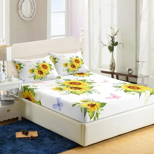 Vista 22 de Nttopship Sábanas y fundas de almohada florales bohemias, sábana bajera ajustable de microfibra suave, bolsillos profundos, decoración