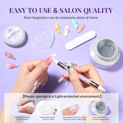 Vista 4 de Morovan Gel de uñas sólido constructor: 2.12 oz de gran capacidad de gel de construcción de uñas para esculpir 3D geles duros no pegajosos para uñas