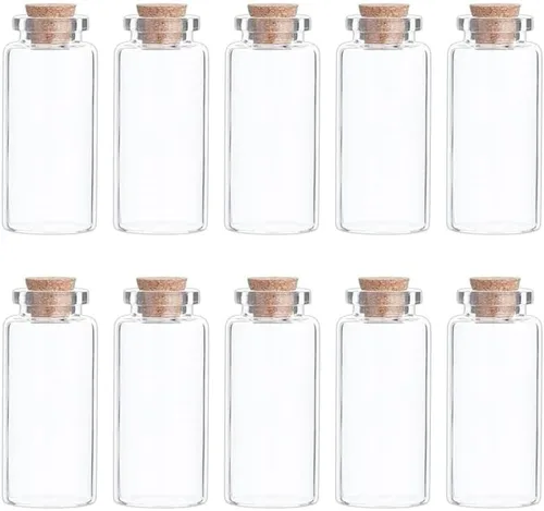Vista 20 de 25 mini botellas de vidrio con tapas de corcho, 5 formas clásicas, pequeños frascos de vidrio, botellas de deseos, pequeños frascos decorativos