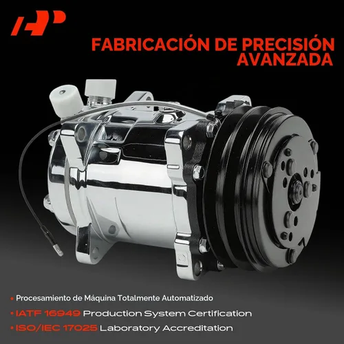 Vista 4 de A-Premium Apto para Sanden 508 2PK Style, compresor universal de A/C con embrague, correa en V de 2 ranuras, cromada Compatible con Sanden 508