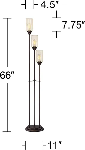 Vista 4 de Libby - Lámpara de pie vintage de 3 luces de bronce aceitado ámbar de vidrio semillado regulable antiguo LED Edison bombilla para sala de estar