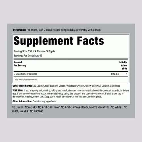 Vista 2 de Piping Rock Glutatión Liposomal 500mg 90 cápsulas blandas