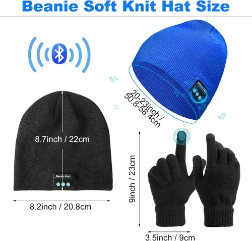 Vista 2 de 4 piezas de gorro Bluetooth para hombre, con luz LED inalámbrica de música, con guantes para hombres y mujeres, regalos deportivos