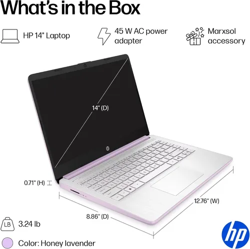 Vista 9 de HP Computadora portátil ultra ligera de 14 pulgadas 2026 Premium, MS Office, Copilot AI, CPU Intel de 4 núcleos, RAM DDR5 de 4 GB, almacenamiento