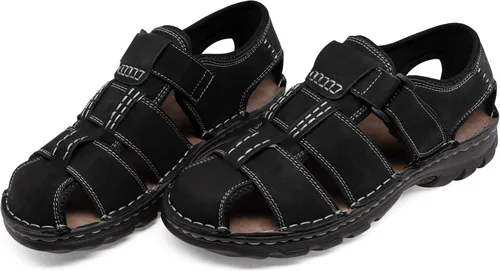 Vista 7 de Jousen Sandalias de cuero para hombre, sandalias de playa con punta abierta, para verano, senderismo, deportes al aire libre