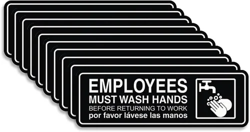 Vista 64 de Standard Employees Must Wash Hands - Letrero para puerta/pared, color negro, pequeño