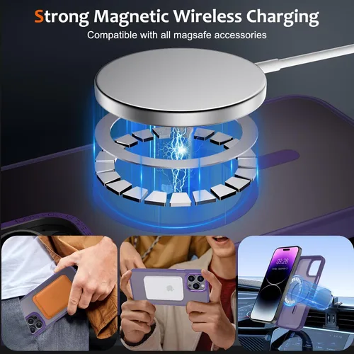 Vista 390 de Anuck - Funda magnética para iPhone 11 compatible con MagSafe, carcasa trasera mate translúcida dura, borde de TPU, delgada, resistente a impactos