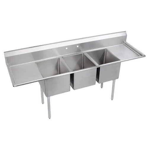 Vista 6 de Elkay Foodservice Fregadero de 3 compartimentos, 88 x 25.75 pulgadas OA, altura de trabajo de 36 pulgadas, cuenco de 16 x 20, 12 profundos