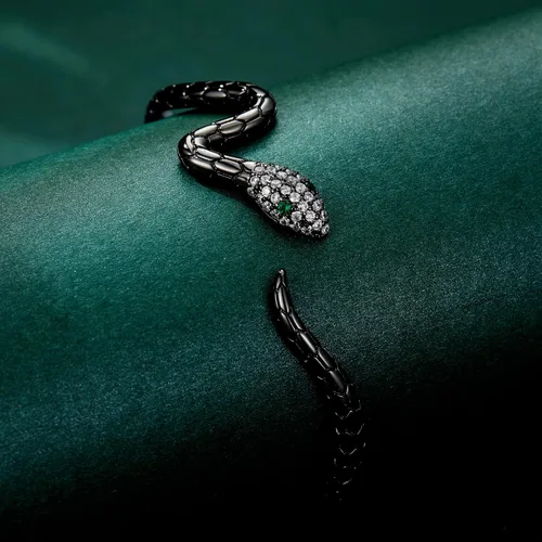 Vista 3 de Pulseras de serpiente, pulsera de serpiente ajustable, brazalete abierto, pulsera de plata con envoltura de serpiente de derivación, pulseras de oro