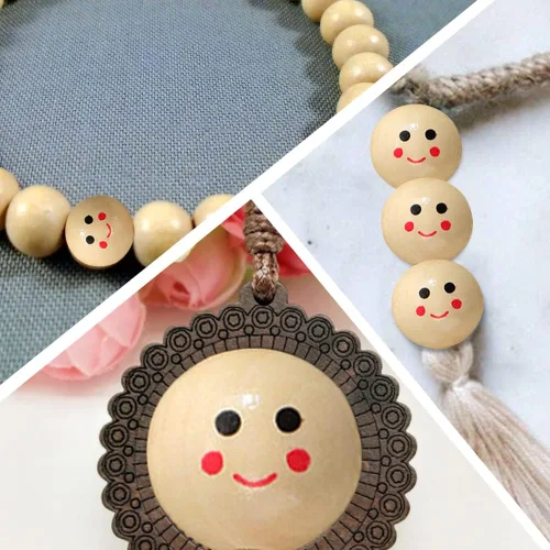 Vista 8 de 40 cuentas de madera redondas de madera con cara sonriente, cuentas de madera impresas espaciadoras para manualidades, manualidades, joyería