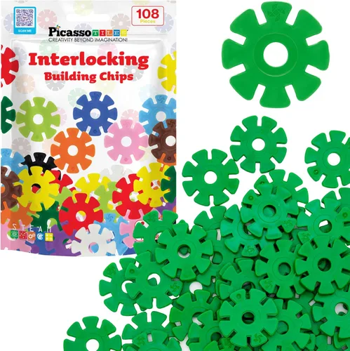 Vista 10 de PicassoTiles Juego de 600 fichas de construcción entrelazadas con bloques de disco creativos, juguetes de aprendizaje STEM para educación temprana