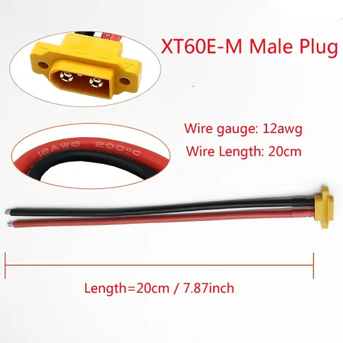 Vista 4 de 2 unids XT60E-M Conector macho XT60 cable de coleta montable con 20CM 12AWG Cable para RC Lipo Batería FPV Racing Quadcopter Drone (XT60E-M)