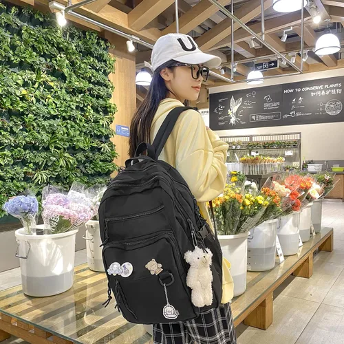 Vista 6 de GAXOS Linda Mochila Estética para Escuela Estudiante de Secundaria Mochila de Viaje para Adolescentes Niñas Mochila con Pin de Oso Bolsos de Libros