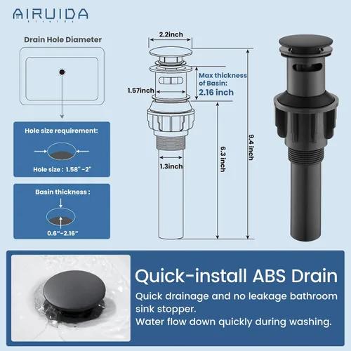 Vista 5 de Airuida Grifo de baño de cascada negro mate, grifo de lavabo de baño de un solo agujero, grifo de lavabo de lavabo de autocaravana, grifo mezclador