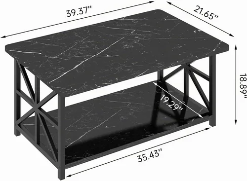 Vista 2 de AWQM Mesa de Centro de Mármol Sintético para Sala de Estar, Mesa de Centro Moderna de 2 Niveles con Almacenamiento, Mesa Central Rectangular