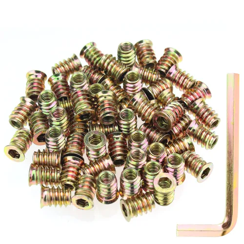 Vista 28 de Juego de 142 piezas: Insertos roscados de 1/4"-20 (10mm, 15mm, 20mm, 25mm), tuercas e insertos de madera para tornillos de muebles de madera, azul