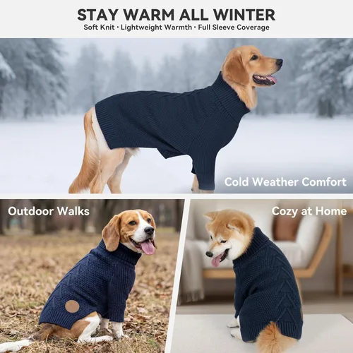 Vista 2 de cyeollo Suéter de manga larga para perro, suéter de cuello alto, ropa cálida Ultra Soft Warm Knit, Full Coverage, 4-Way Stretch for Easy Movement