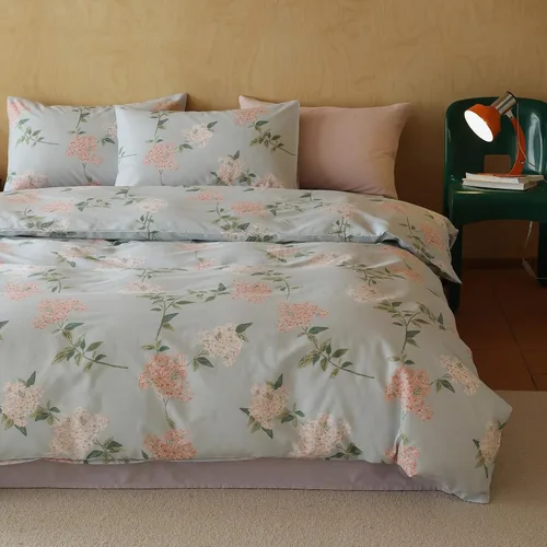 Vista 18 de MKXI Juego de ropa de cama con diseño de corbata de moño linda y rayas de flores rosas, tamaño individual, de algodón - Funda de edredón