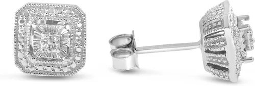 Vista 4 de Aretes de perno con solitario con apariencia de diamante blanco hechos de plata esterlina