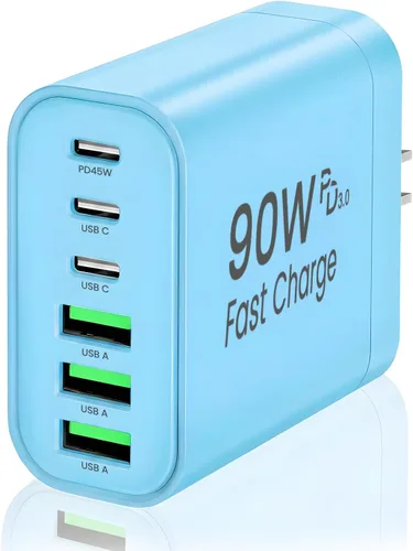 Vista 18 de Bloque de cargador USB C GaN de 90 W, cargador de pared USB C de 6 puertos de carga rápida, adaptador de corriente PD de 45 W para iPhone 17Pro