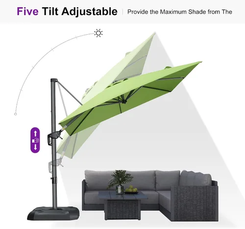 Vista 6 de PURPLE LEAF Paraguas al aire libre con base 8' x 8' protección solar verde Manzana Verde (Apple Green)