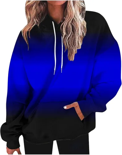 Vista 2 de DOLKFU Sudadera para mujer, de gran tamaño, con cordón, con gráfico, degradado, casual, holgada