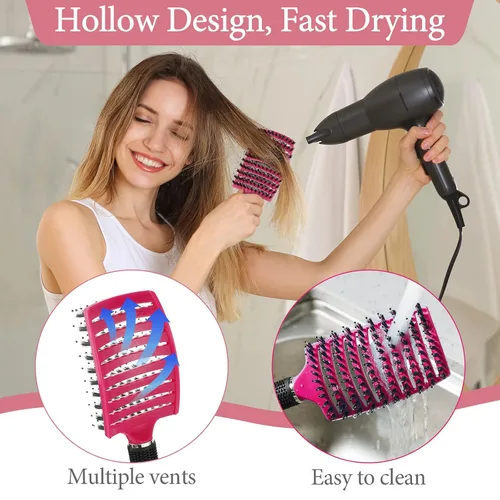 Vista 4 de Zopeal 9 cepillos desenredantes a granel con cerdas de jabalí, cepillo desenredante curvado y ventilado para mujeres y hombres, brillante