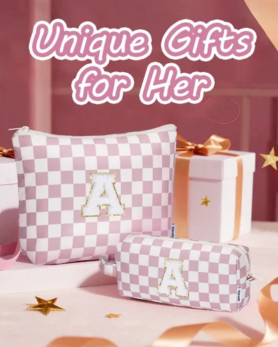 Vista 7 de Narwey Bolsa de maquillaje con inicial, regalos de graduación para adolescentes, niñas, niños y adolescentes, monograma personalizado, bonita bolsa