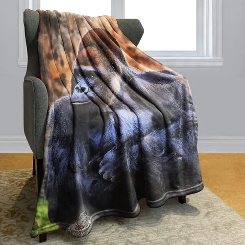Vista 2 de HommomH Gorilla - Manta de forro polar suave y esponjoso con diseño de animales salvajes, 40 x 50 pulgadas, color negro