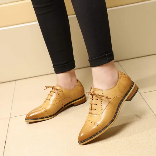 Vista 5 de Mona flying Women's Leather Perforated Lace-up Oxfords Brogue Wingtip Derby Shoes for Ladies Women