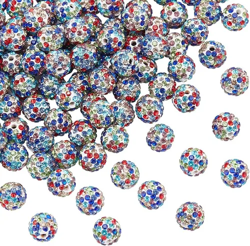 Vista 30 de PH PandaHall - 240 piezas de cuentas de strass en 24 colores, cuentas de cristal de 10 mm, cuentas de bola de discoteca con strass, cuentas