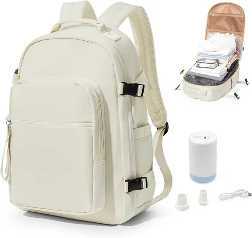 Vista 25 de Mochila de viaje grande al vacío con bomba,Mochilas para laptop para mujeres y hombres,Mochila de transporte,Bolsa de viaje para artículos Beige