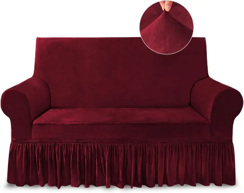 Vista 151 de NICEEC Funda para sofá biplaza, súper suave, 1 pieza, color rojo vino, elástica, universal, de elastano, para sala de estar, fácil ajuste, lavable
