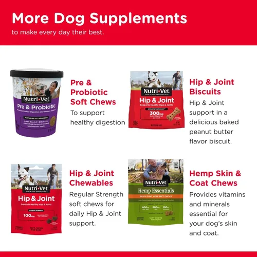 Vista 7 de Nutri-Vet Suplementos para perros de fuerza regular para cadera y articulaciones, formulados con glucosamina condroitina, suministros para mascotas