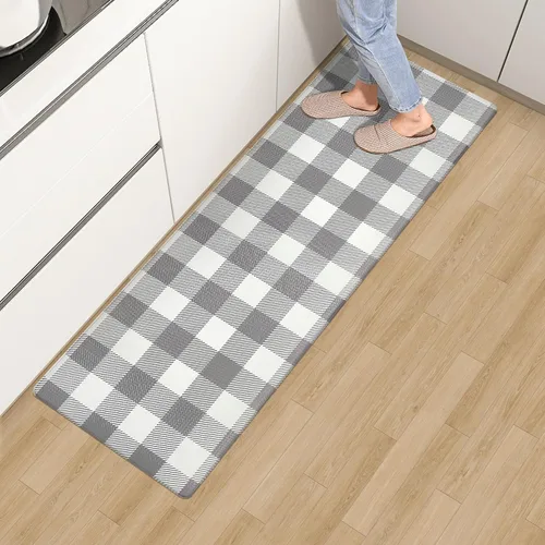 Vista 26 de Tapete Largo de Cocina y Alfombra Tapetes Antifatiga para Piso de Cocina Corredor 17.3''x71'' Negro Rojo Buffalo a Cuadros Corredor Alfombra