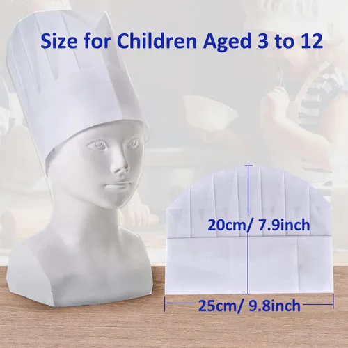 Vista 2 de ESHATO Sombreros de chef para niños, adultos, tela no tejida, ajustable, para el hogar, cocina, juego de tapas para cocinar, hornear, recuerdos