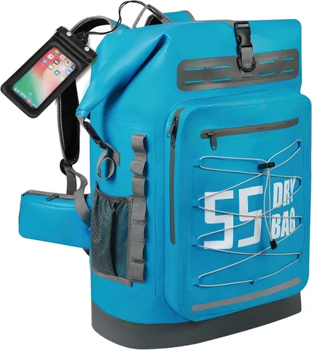 Vista 77 de MORXPLOR Bolsa seca impermeable, 5L/10L/20L/30L/40L/55L Mochila seca con funda impermeable para teléfono para natación, kayak