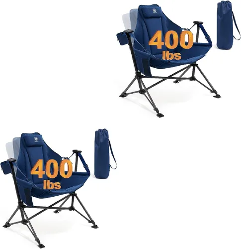 Vista 8 de EVER ADVANCED Hamaca acolchada para camping, silla columpio de gran tamaño resistente con portavasos desmontable, silla mecedora plegable portátil