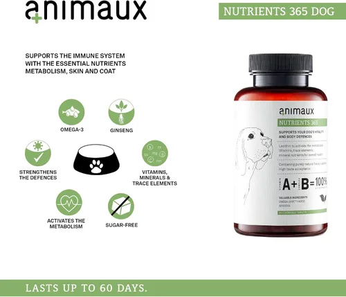 Vista 2 de animaux Nutrientes 365 para perros, vitaminas totalmente naturales, sistema inmunológico saludable, vitalidad, piel sana, pelaje brillante